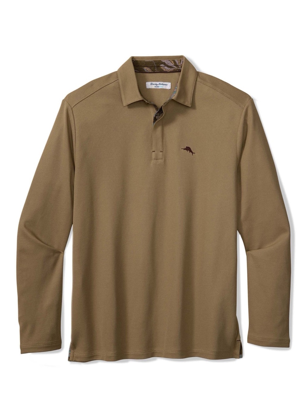 Tommy Bahama IslandZone Polo Shirt Mens L Brown Long Sleeve UPF 30 Quick Dry